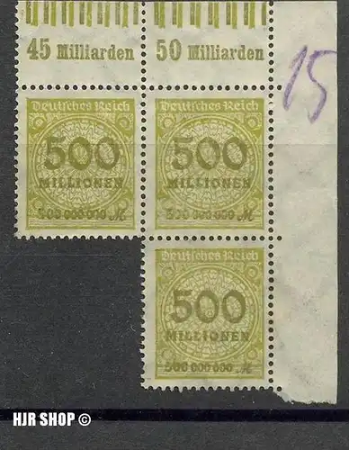 1923.9. Okt./24. Nov..Rosetten-Muster I,  MiNr.324A**  3er Block mit Seitenrand, Zust. Gut