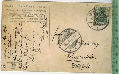 Gartenlandschaft Verlag: Weltpostverein, Postkarte mit Frankatur, mit Stempel BRAUNSCHWEIG 6.5.06 SCHÖPPENSTEDT 7.5.06 E