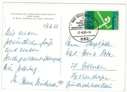 Bonn, Vertretung der Freien Hansestadt Bremen um 1960/1970, 53 Bonn, Schaumburg-Lippe-Straße 9, Verlag: ---  POSTKARTE,