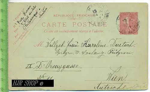 Postkarte, Menton, France, gest. 24.01.1907
