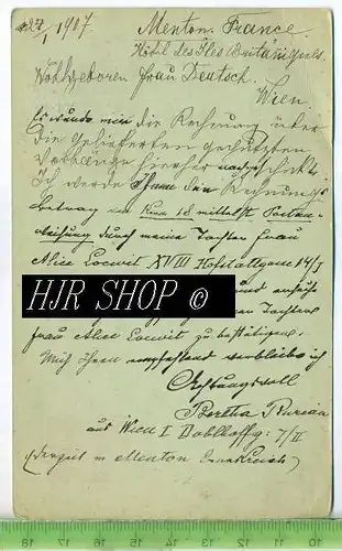 Postkarte, Menton, France, gest. 24.01.1907