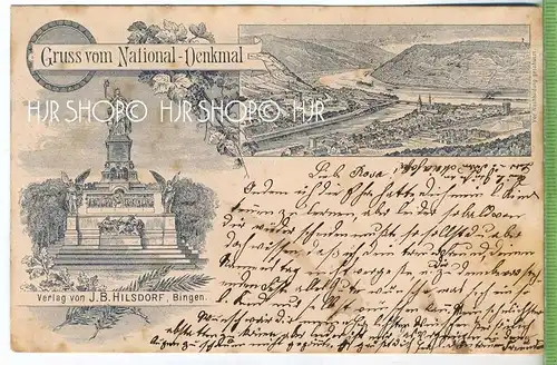 Assmannshausen,Gruß vom National-Denkmal, um 1890/1900 Verlag: J.B. Hilsdorf, Bingen POSTKARTE mit Frankatur,