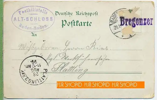 Baden-Baden, Gruß vom Alten Schloss um 1890/1900 Verlag: G. Blümlein&Co., POSTKARTE ohne Frankatur, mit Stempel,