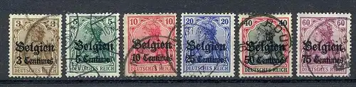 1914 Belgien, Freimarken mit  Bedr. Aufdruck.,  MiNr. 1- 6 Gest,    Zustand: I-II