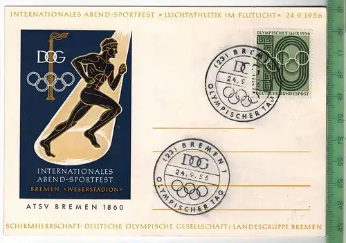 Karte Internationales Abend – Sportfest, Bremen 24.9.1956 MiNr. 231,  Zwei Stempel  BREMEN 24.9.56 Erhaltung: I-II Karte