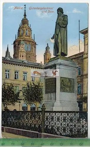 Mainz, Gutenbergdenkmal -1915 -Verlag: K.S.M. No 618, FELD -  POSTKARTE ohne Frankatur, mit Stempel MAINZ 19.10.15