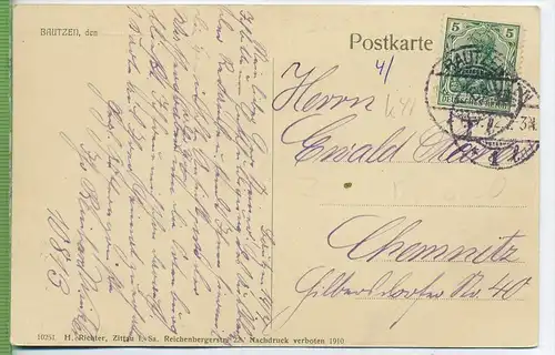 Bautzen, vom Proitzschenberg gesehen um 1910/1920, Verlag:, H. Richter Zittau,  POSTKARTE mit Frankatur, mit Stempel,