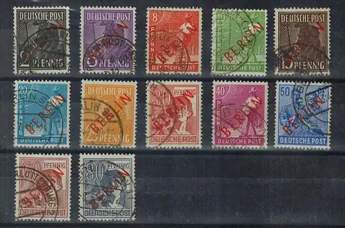 1949 Alliierte Besetzung, Gemeinschaftsausgaben, Minr.21-32 gest., mit roten Aufdr. ,ohne Prüfung, ohne Oblogio.