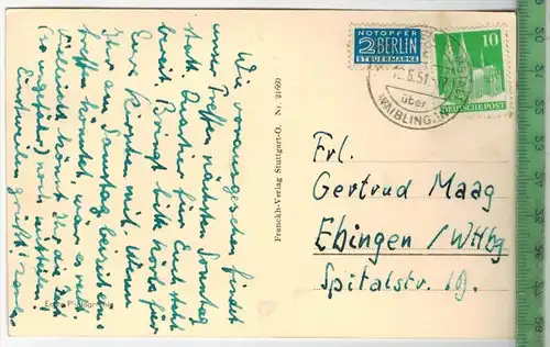 Stetten i. Remstal -1951-,Verlag: Franckh, Stuttgart, POSTKARTE  mit Frankatur, mit Stempel, STETTEN 12.6.51 Erhaltung: