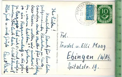 Stetten i. Remstal -1951-,Verlag: Erwin Hitzler, Esslingen POSTKARTE  mit Frankatur,  mit Stempel, STETTEN 27.3.51