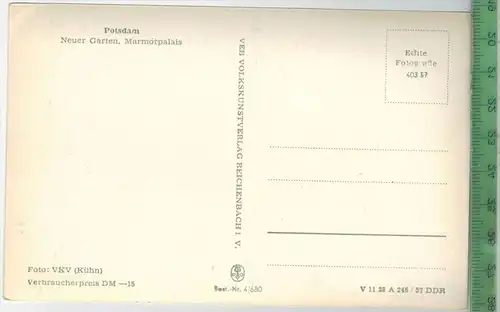 Potsdam, Neuer Garten, Marmorpalais,Verlag: --------,    Postkarte, unbenutzte Karten, Maße:14 x 9  cm. Erhaltung:I-II