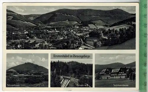 Krummhübel im Riesengebirge, 1938, Verlag: --------. Postkarte, sauber gestempelt mit Frankatur, Stempel, KRUMMHÜBEL