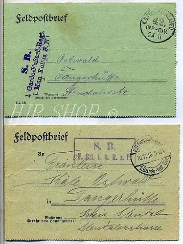 Feldpostbriefe, I WK, nach Tangerhütte, gel. 1916