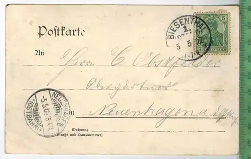 Gruss aus Berlin 1902, Verlag: ---, POSTKARTE mit Frankatur, mit 2 x  Stempel, BIESENTHAL 5.5.02 nach NEUENHAGEN