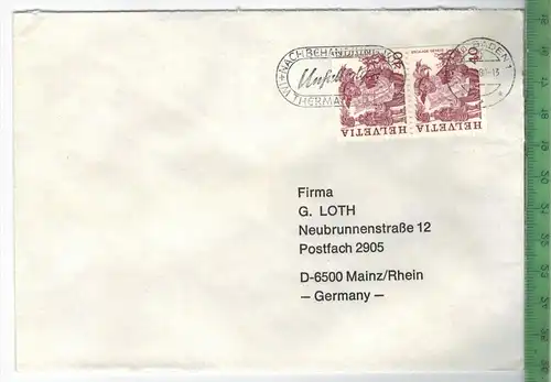 1981, Schweiz, MeF, auf Brief, Brief gelaufen, 27.2.81 gestempelt, Größe: 16 x 11,5 cm. Zustand: I-II