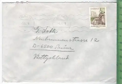 1979, Schweden,  EF, auf Brief, Brief gelaufen, 5.11.79 gestempelt, Größe: 16 x 11,5 cm, Zustand: I-II