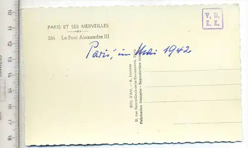 PARIS et ses Merveilles, 1942, Verlag: A. Leconte Paris,  Postkarte, Erhaltung: I ;II, Karte wird in Klarsichthülle