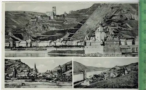 Der Rhein-Kaub und die Pfalz, Dreifelderkarte um 1920/1930  Verlag: V. Dietze, Darmstadt, Nr.1006, POSTKARTE Erhaltung: