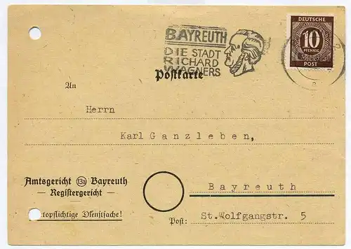Postkarte, 03.11.1947, BAYREUTH,