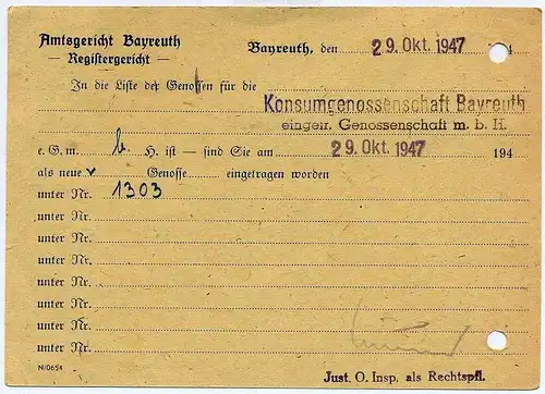 Postkarte, 03.11.1947, BAYREUTH,