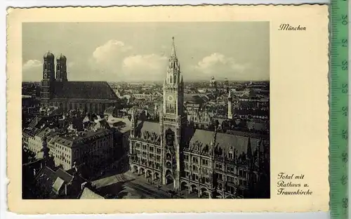 München, Total mit Rathaus u. Frauenkirche-1935-, Verlag. -----,  POSTKARTE  mit Frankatur, mit Stempel, gelaufen!!