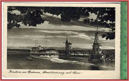 Konstanz am Bodensee, Abendstimmung mit Alpen-1937, -Verlag: Franz Pfeffer, Konstanz, POSTKARTE mit Frankatur,
