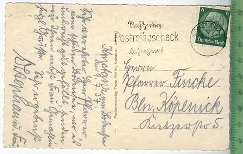 Konstanz am Bodensee, Abendstimmung mit Alpen-1937, -Verlag: Franz Pfeffer, Konstanz, POSTKARTE mit Frankatur,