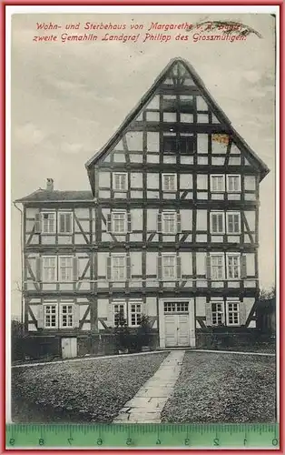 Wohn- und Sterbehaus von Margarethe v. d. Saale -1920-, Verlag: Heinr. Lösch, Spangenberg, FELD-  POSTKARTE