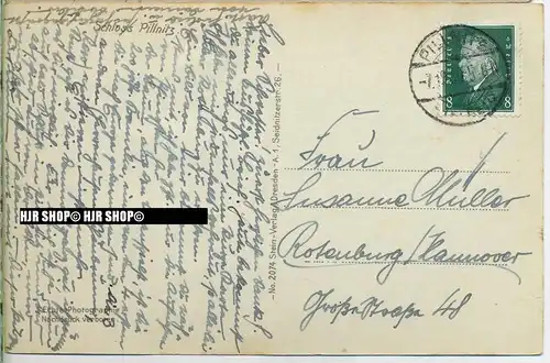 um 1920/1930  Antsichtskarte,  „Schloss Pillnitz“  mit Frankatur, Stempel
