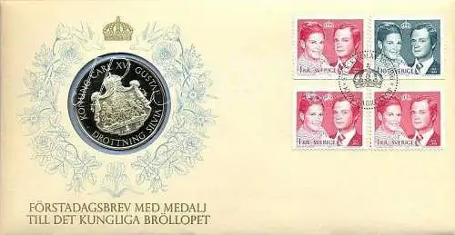 Der Medaillen-Esttagsbrief zur Königshochzeit, Carl XVI. Gustaf und Silvia Renate Sommerlath