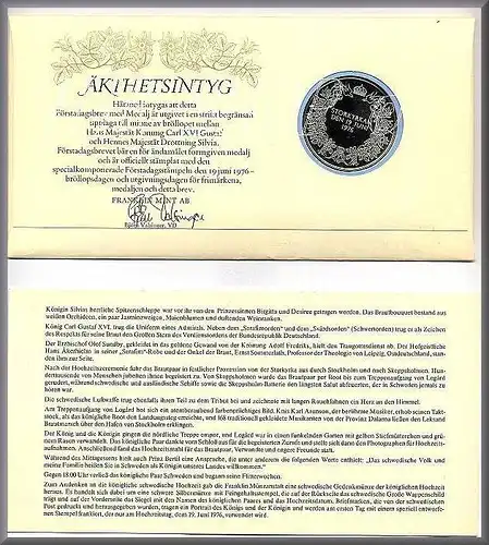 Der Medaillen-Esttagsbrief zur Königshochzeit, Carl XVI. Gustaf und Silvia Renate Sommerlath