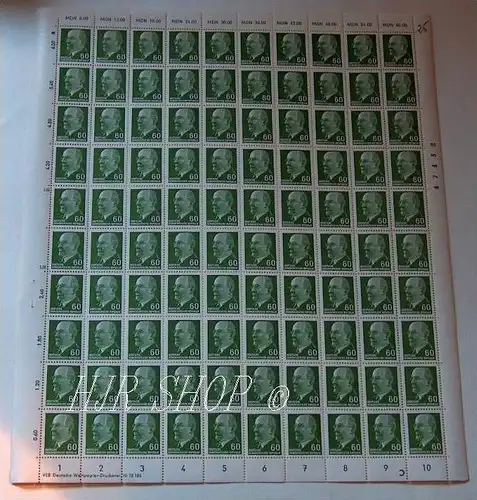 Bogen Postwertzeichen zu 60 Pf, 1956, Walter Ulbricht in grün