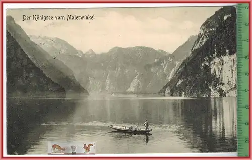 Der Königsee vom Malerwinkel-1908- Verlag: B. Lehrburger, Nürnberg,   POSTKARTE mit Frankatur, mit Stempel,