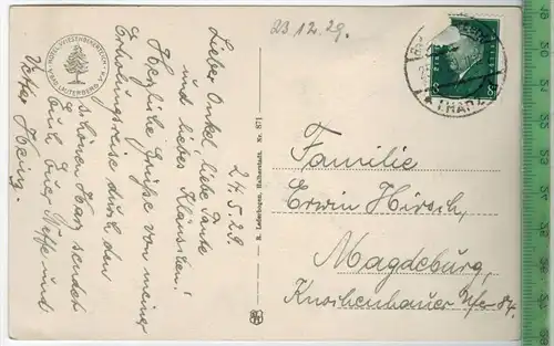 Wiesenbeker Teich-1929 -Verlag: R. Lederbogen, Halberstadt, FELD -  POSTKARTE besch., Frankatur, mit Stempel
