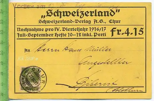 Postkarte, „Schweizerland“, gel. 22.08.1917/Chur