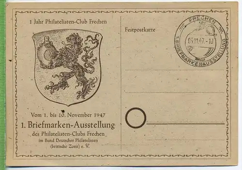 Katholische Kirche in Bachem um 1910/1920, Fest-Postkarte 1. Briefmarken-Ausstellung, Frechen 1.bis 10. Nov.1947