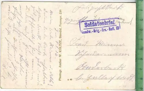 Weltkrieg 1914/16  Schloß Raucourt- 1916 - Verlag: W. Klotze, Stendal, FELD-  POSTKARTE ohne Frankatur. mit Stempel