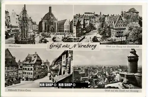 um 1950/1960 Ansichtskarte,  „Nürnberg“ mit Frankatur ( entfernt )