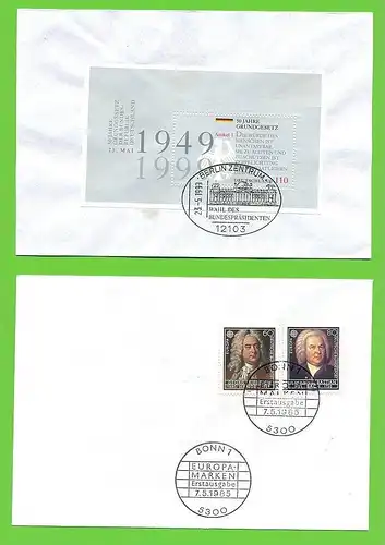 1985,7. Mai, Eropäisches Jahr der Musik, 1248/48 FDC 1999, 21. Mai., Block 50 Jahre Grundgesetz, Block 48, FDC