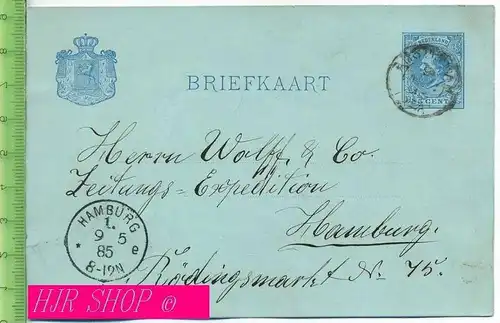 Briefkaart, gest. Amsterdam u. Hamburg, gel. 8.05.1885