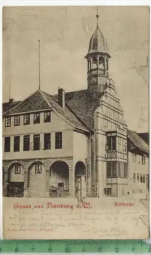 Gruß aus Nienburg a. W., Rathaus, 1902, Verlag: ----, POSTKARTE, Frankatur,  Stempel, NIENBURG 11.9.02