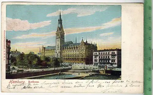 Hamburg, Rathaus 1905, Verlag:  --------, Postkarte mit Frankatur, mit Stempel, HAMBURG 29.8.1906,  Erhaltung: I-II,