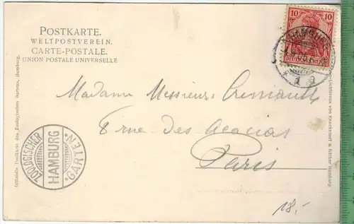Zoologischer Garten Hamburg 1905, Verlag:  --------, Postkarte mit Frankatur, mit Stempel, HAMBURG 4.8.1905