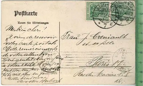 Gruß aus dem Zentral-Hotel Berlin 1907, Verlag:  --------, Postkarte mit Frankatur, mit Stempel, BERLIN 3.11.1907