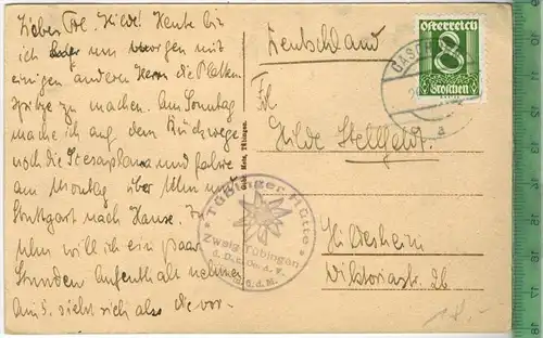 Tübinger Hütte 1926, Verlag:  --------, Postkarte mit  Frankatur, mit Stempel, GASCHUN 1926, Erhaltung: I-II,