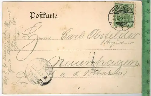 Berlin, Oberbaumbrücke -1903-Verlag : ---------, POSTKARTE mit Frankatur, mit Stempel  BERLIN 1711.03