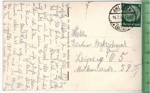 Ostseebad-Ahlbeck -1934-, Verlag : M. Hertzfeldt, Stettin, POSTKARTE mit Frankatur, mit Stempel  AHLBECK 14.7.34