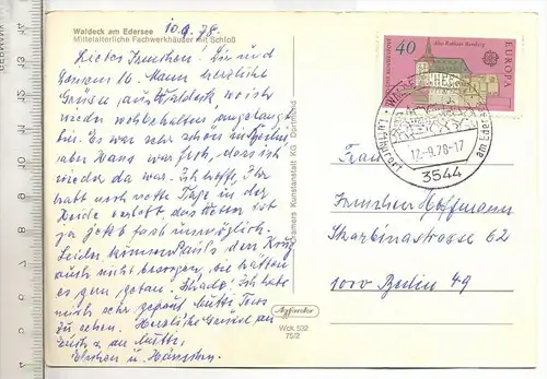 Waldeck am Edersee, um 1970/80 Verlag: Cramers Kunstanstalt Dortmund, Postkarte mit Frankatur, mit Stempel, Waldeck, 12.