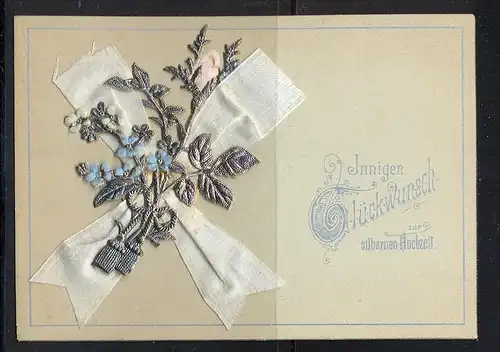 Rastenberg 15 Juni 1894-, Herzlichen Glückwunsch zur silbernen Hochzeit,  mit Stoff -und Silberdekoration bestückt.