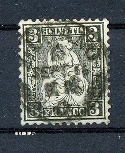 1862 Schweiz, 3 C, schwarz mit Kontrollzeichen